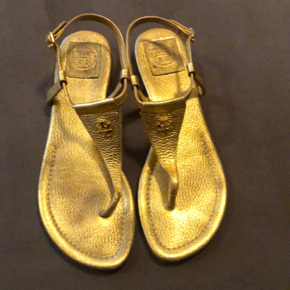 Tory Burch Britton Metallic Thong Sandals 8 - Picture 3 of 9